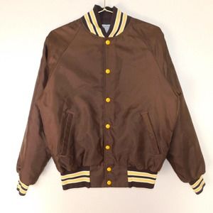 Vintage Eagle Athletic Bomber Quilt Lined Jacket Size S Wyoming Native Cowboy